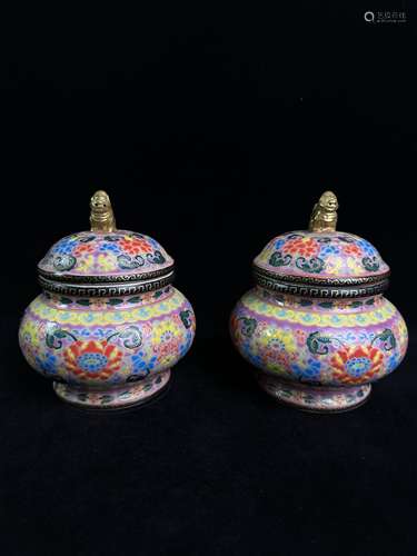 Pastel flower lid jar pair