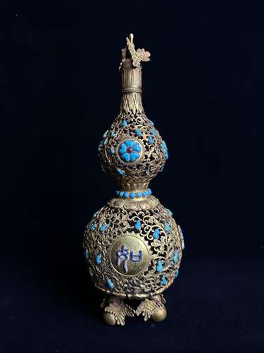 Gilt bronze Jingtai Blue Gourd bottle