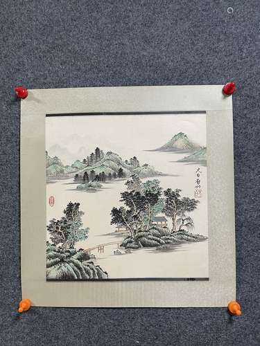 启功纸本山水镜片