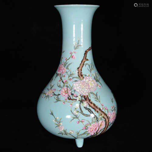 松石釉粉彩花鸟纹瓶