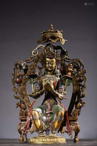 铜彩绘弥勒菩萨造像