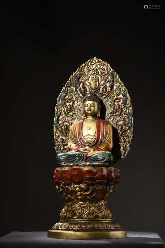 铜彩绘释迦摩尼佛造像