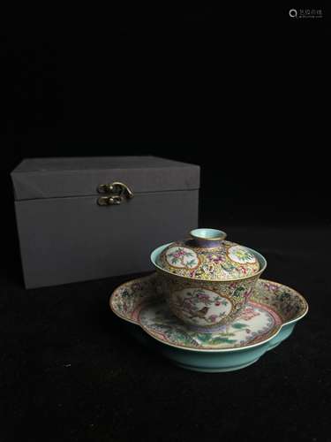 A set of enamelled covered bowls