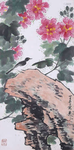 謝稚柳    芙蓉小鳥