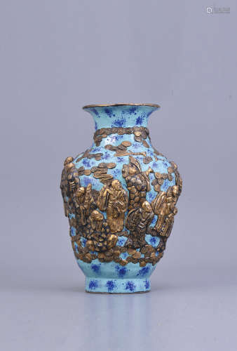 十九世紀 爐鈞釉凸瓷十八羅漢大瓶 
