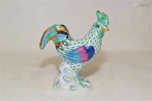 Herend Hungary Porcelain Green Rooster Figurine