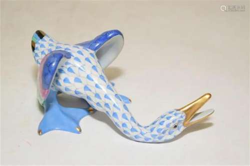 Herend Hungary Porcelain Blue Duck Figurine