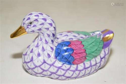 Herend Hungary Porcelain Purple Duck Figurine
