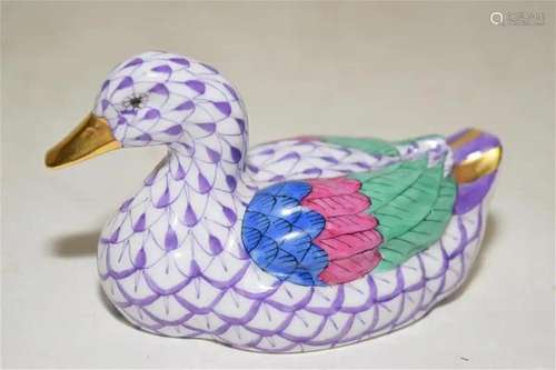 Herend Hungary Porcelain Purple Duck Figurine