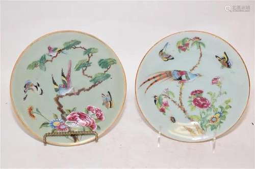 Two 19th C. Chinese Export Porcelain Pea Glaze Plates