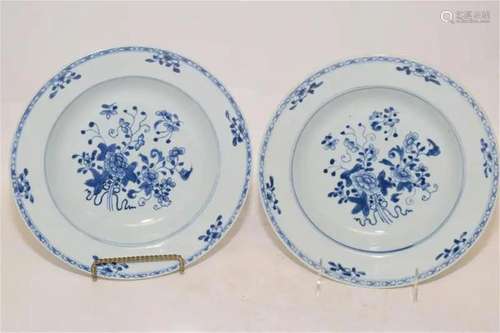 Pr. of 18th C. Chinese Export Porcelain B&W Plates