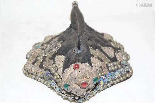 Qing Chinese Enamel over Silver Headdress