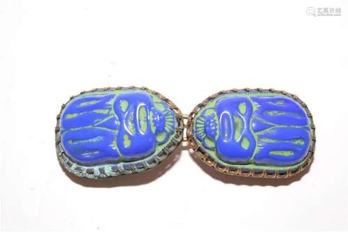 19th C. Chinese Peking Glass Cicadas Belt Buckle