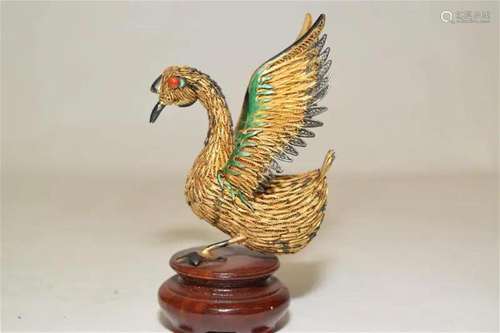 Chinese Enamel over Silver Swan