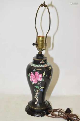 Chinese Porcelain Famille Noir Vase Lamp