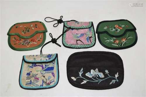 Group of Qing Chinese Embroidered Pouches