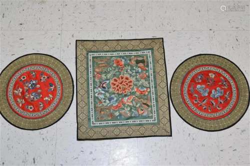 Three 19-20th C. Chinese Floral Embroideries