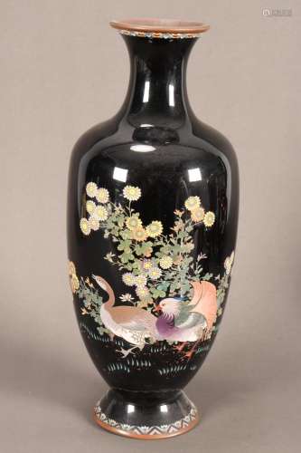 Large Japanese Meiji Period Cloisonne Enamel Vase,