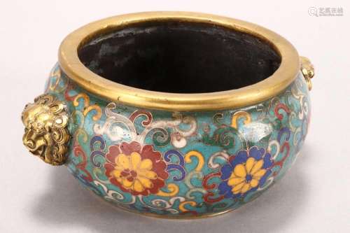 Good Chinese Cloisonne Twin Handled Censer,