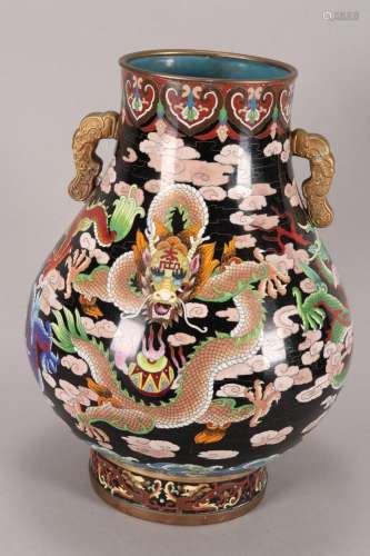 Large Chinese Twin Handled Cloisonne 'Dragon' Vase