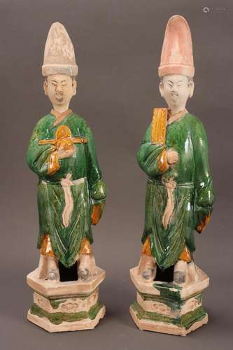 Pair of Chinese Ming Dynasty Sancai Glaze Figures,