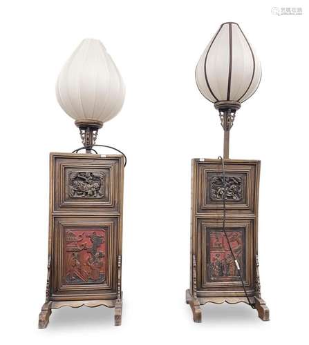 Pair of Chinese Paneled Floor Lanterns,