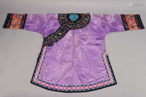 Chinese Qing Dynasty Purple Damask Silk Jacket,