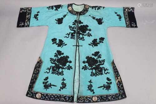 Chinese Qing Dynasty Turquoise Silk Crepe Jacket,