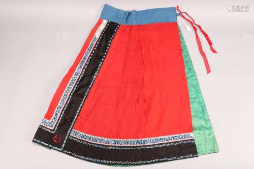 Chinese Qing Dynasty Red Silk Concertina Skirt,