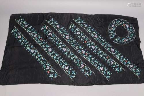 Chinese Embroidered Black Satin Panel,