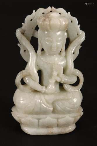 Chinese Carved White Jade Buddha,