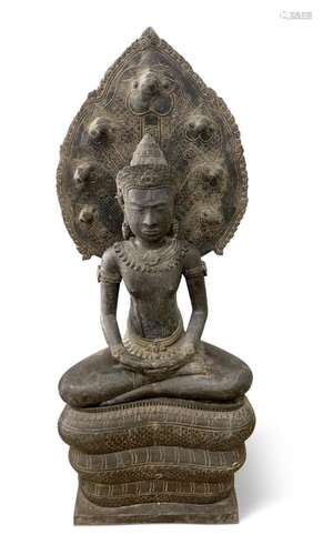 Cambodian Bronze Buddha and Naga