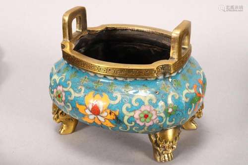 Chinese Cloisonne Twin Handled Censer,