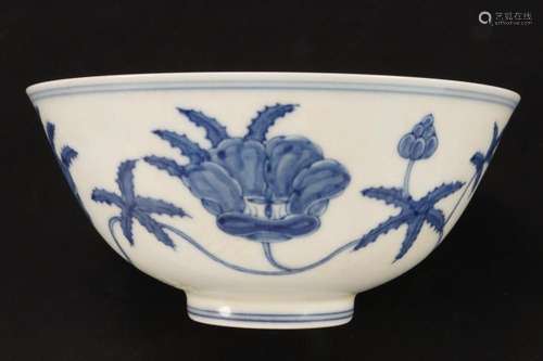 Chinese Blue and White 'Musk Mallow' Bowl,