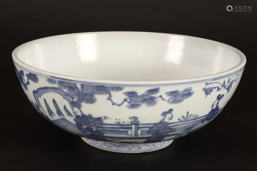 Large Chinese Blue and White Porcelain Bowl,