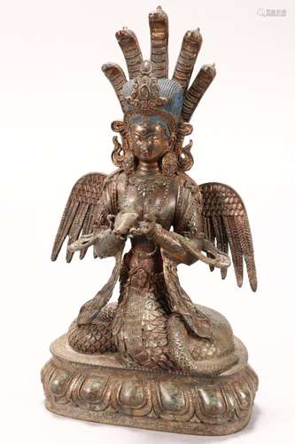 Sino-Tibetan Gilt Bronze Figure of Naga Kanya,