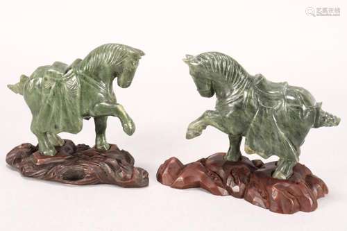 Pair of Chinese Green Jade Horses,