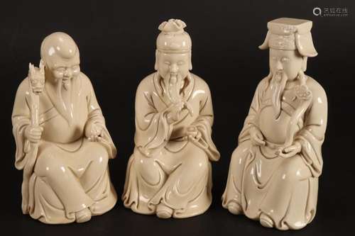 Three Chinese Blanc De Chine Porcelain Figures,