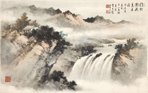 黃君璧　門對寒流夏木清 | Huang Junbi, House by the Waterfall