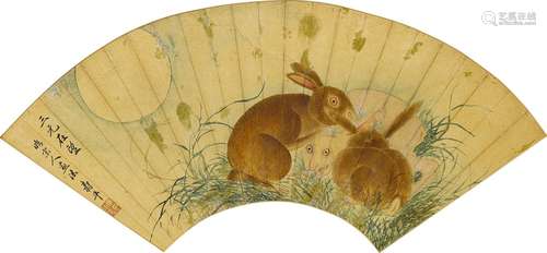 惲壽平(款)　三元在望 | Attributed to Yun Shouping, Rabbits