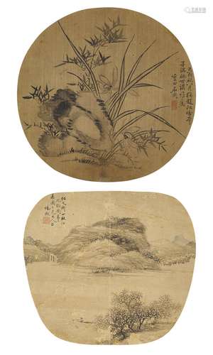 楊樾(清)　江岸把釣; 石衡(清)　蘭石圖 | Shiheng (Qing Dynasty),...