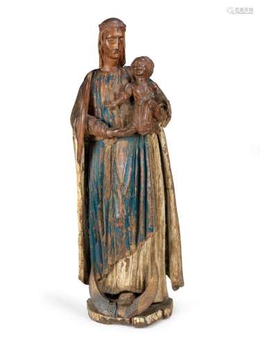 Grande Vierge à l’Enfant en bois sculpté et polychromé,