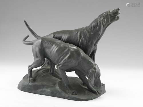 Georges GARDET (1863-1939) Deux chiens de meute Bronze