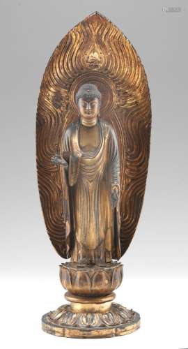 Bodhisattva en bois laqué doré. Japon XIXe siècle. 
Rep