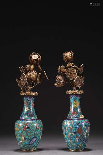 QING DYNASTY, A PAIR OF ENAMEL MULTI-TREASURE FLOWERS