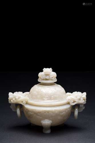 QING DYNASTY, A LARGE-SCALE IMPERIAL WHITE JADE FURNACE WITH...