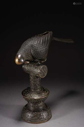 QING DYNASTY BRONZE PARROT ORNAMENT