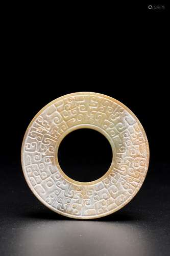 WARRING STATES PERIOD, JADE BI WITH CLOUD PATTERNS