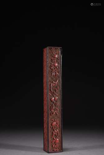 QING DYNASTY, RED FUSHOU PATTERN INCENSE TUBE