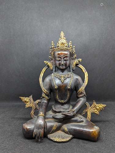 QING DYNASTYBRONZE CROWN SHAKYAMUNI STATUE